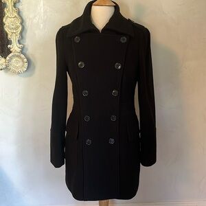 Marc New York Black Wool Blend double breasted lined military style Coat Size 4